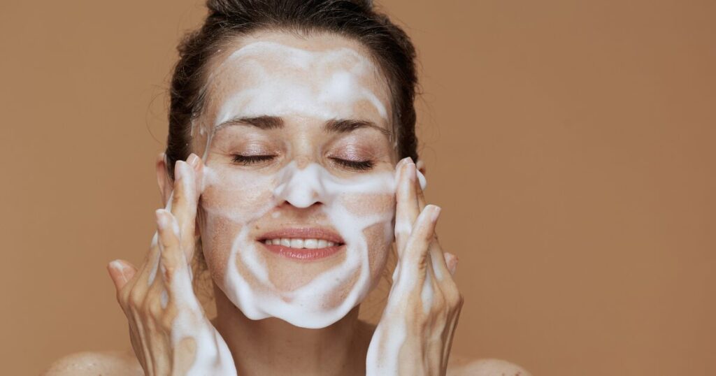 Woman Washing Face With Natural Bar Soap